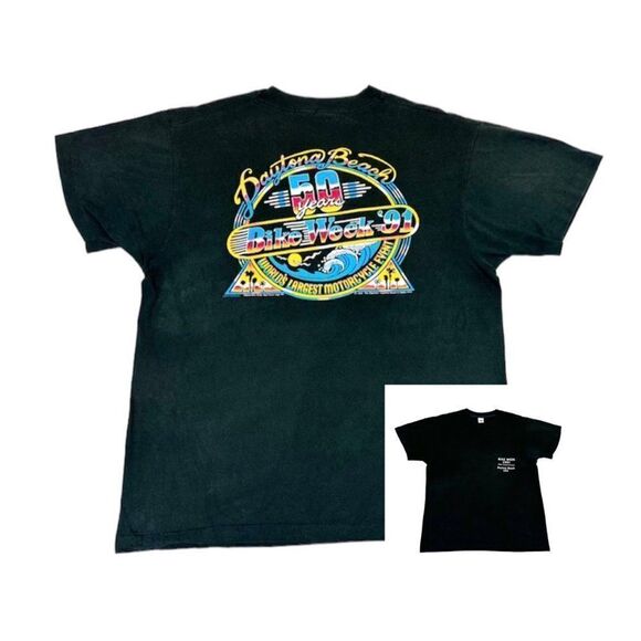 Vintage 1991 Daytona Beach Bike Week Shirt 50 Years Black Large Motorcycle Biker - Picture 1 of 9